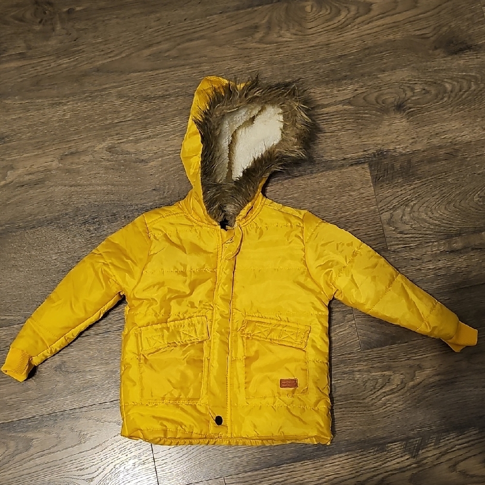 7 For All Mankind Yellow Jacket Faux Fur Coat Toddler Size 3t Boy Girl